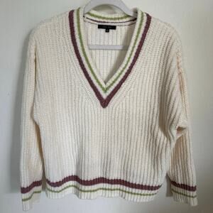 Love Tree V-Neck Sweater Striped Cozy Soft Long Sleeve Women’s‎ Size Large